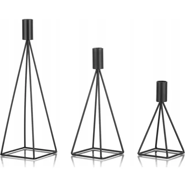 STUDIO-PAKA Set van 3 Zwarte Metalen Kaarshouders - Geometrisch Design