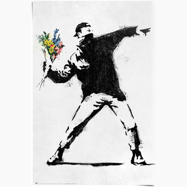 Reinders Poster Brandalised - the flower thrower - 91,5 x 61 - Papier - REINDERS Zwart-Wit