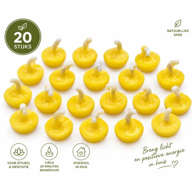 Buddhalife Authentieke Ghee kaarsjes - 20 stuks Geel