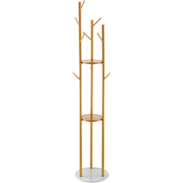 Vevor kapstok met kwartsstenen voet, 9 haken, 170 cm hoog goudgeel/wit