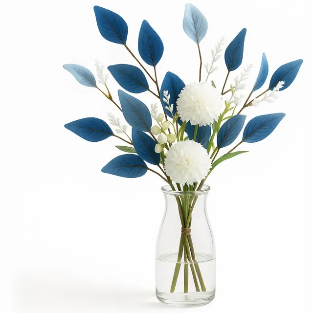 Happyment Zijden bloemen boeket Diva blue - Kunstbloemen - Nepbloemen - Exclusief vaas - Voor binnen - 50CM Blauw