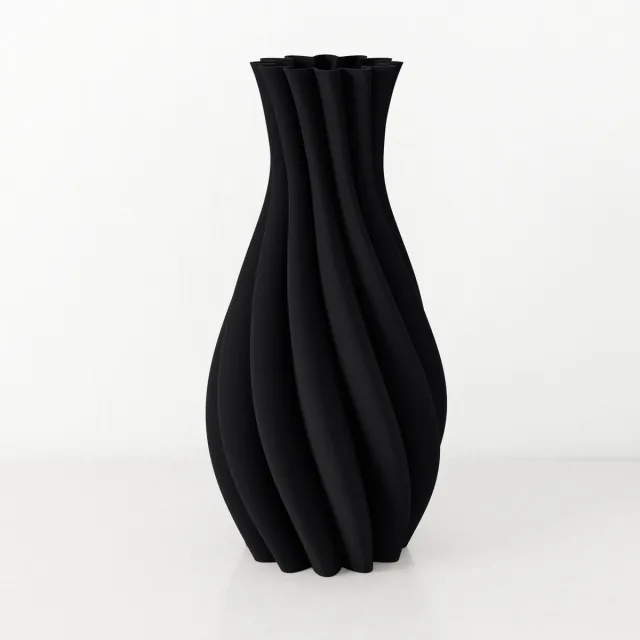 Fleuriek Vaas Zwart - H40 cm - Elegante smalle vaas van gerecycled kunststof met gestreept patroon- Spiraal vaas voor zijden bloemen of droogbloemen