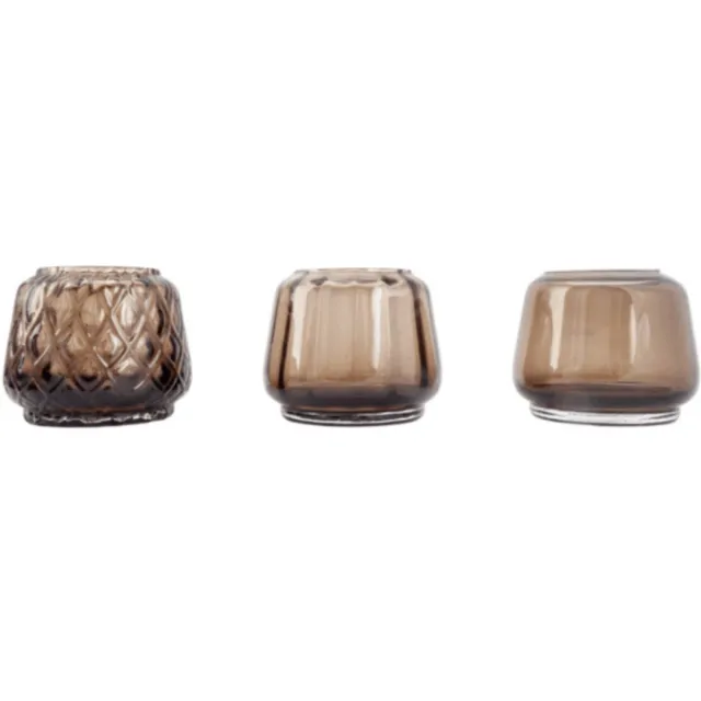 XLBoom Kuro T-Light Mix Set 3 Smokey grijs– Mondgeblazen glazen theelichthouders (set van 3) – Kies uit Moss | Smokey | Plum – Design woonaccessoire