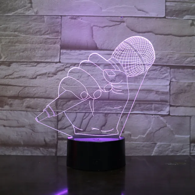 MC Living 3D Led Lamp Met Gravering - RGB 7 Kleuren - Hand Met Microfoon