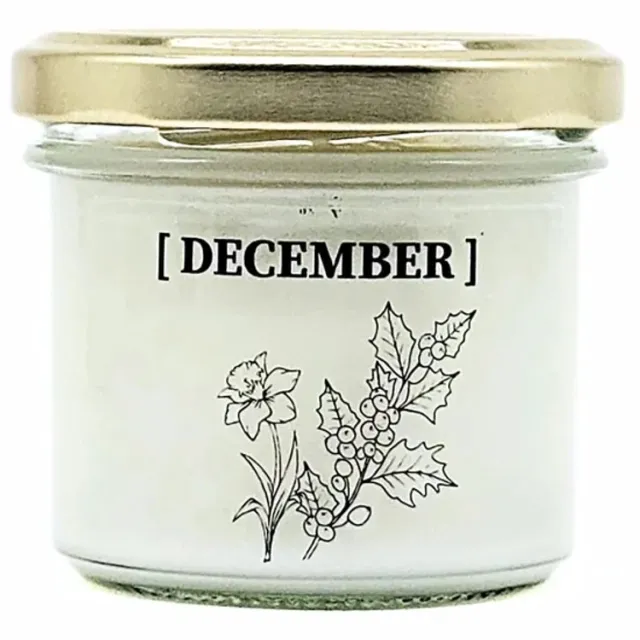 Candlelight-on geurkaars met geboortebloem en geboortedatum - 26 december - o.b.v. sojawas en etherische oliën Wit