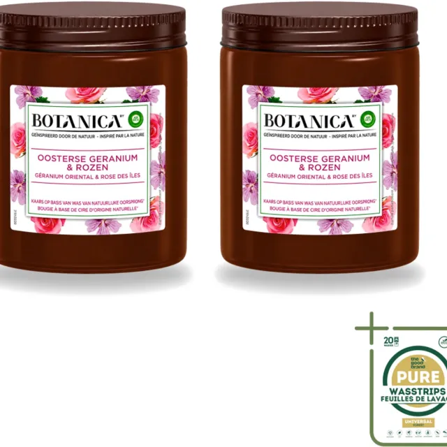 Air Wick 2 x Botanica by Air Wick - Geurkaars - Geranium & Rozen - 40 Uur Brandduur - Wasstrips - Geurkaars - Geranium En Rozen - 40 Uur Branden - Natuurlijke Geur - Bloemige Geur Wit