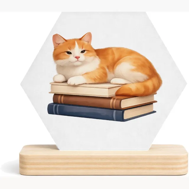 Mr Cadeautjes MDF fotolijst/inleg hexagon 14 x 13 - design Een ontspannen dier op een hobby-object met een korte, kalme | cadeau Wit