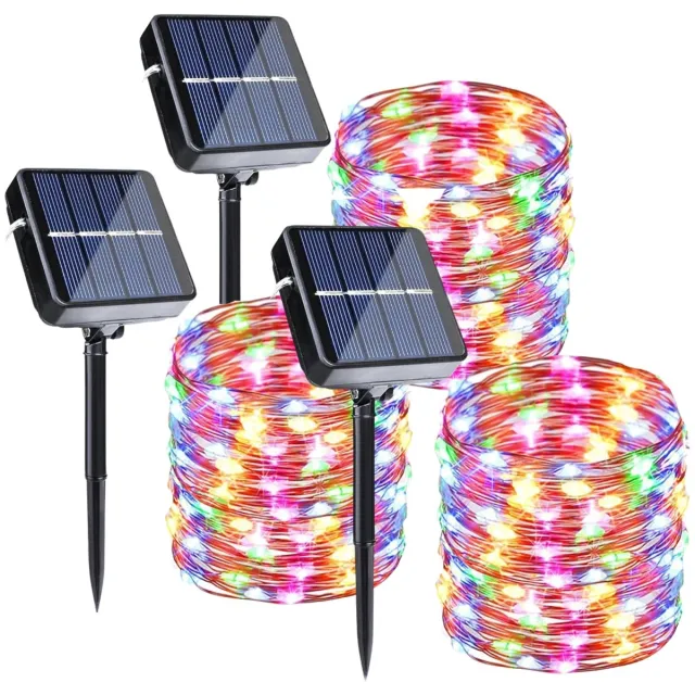 FluxGoods kerstverlichting buiten met zonnepaneel – 3 draadlampjes van 12 meter (36m totaal) – 8 lichtstanden – Tuin- & feestverlichting – Waterdicht IP65