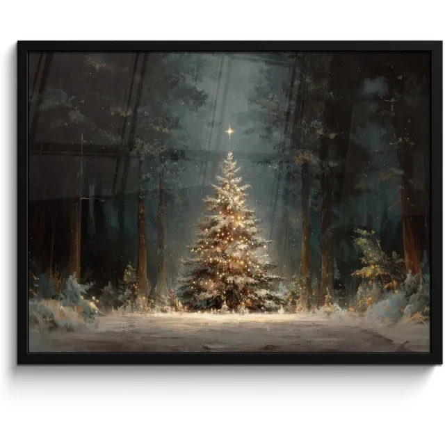 FrameYourWall Poster in lijst - Fotolijst 70x50 cm - Posters - Kerstboom - Bos - Sneeuw - meerkleurig - Posterlijst zwart - Decoratie - Wanddecoratie woonkamer - Muurdecoratie slaapkamer - Kerstversiering - Kerstdecoratie voor binnen - Kerstmis
