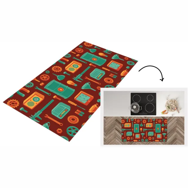 KitchenYeah Keukenloper 120x60 cm - Keukenmat vinyl Patroon - Retro - Gereedschap - Keukenmatten loper - Keuken vloerkleed tapijt
