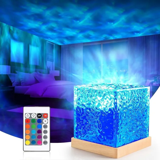 Namajunas Watergolf lamp - Kristallen lamp - Oceangolf Projector - 16 Kleuren - Spa‑achtige Sfeerlamp - Oplaadbare - Met Aanraak & Afstandsbediening - Draadloze Lamp - Badkamerverlichting - Voor slaapkamer en woonkamer Wit