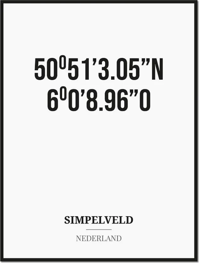 Studio216 Poster/kaart SIMPELVELD met coördinaten zwart, wit