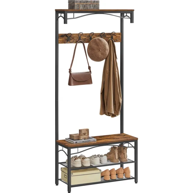 O'DADDY kapstok staand – kapstokken - kapstok met schoenenrek – kapstok bruin - garderoberek - kledingstandaard- garderoberek met kapstok - garderoberek met schoenenrek - 15 haken 2 laags schoenenrek 6 paar - garderoberek - 80 x 32 x 178,5 cm