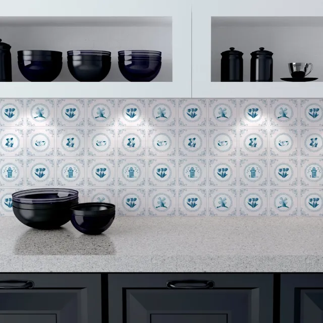 Ambiance Sticker Zelfklevende tegelmuurstickers voor keuken en badkamer - 24 Delft Hilversum tegelstickers - 24 stickers 15x15cm Multi color