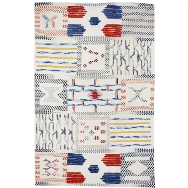Padiro stijlvol laagpolig vloerkleed 160 x 230 cm - crème / offwhite - abstract boho-ontwerp - patchworkstijl - voor vloerverwarming - van wol en katoen beige