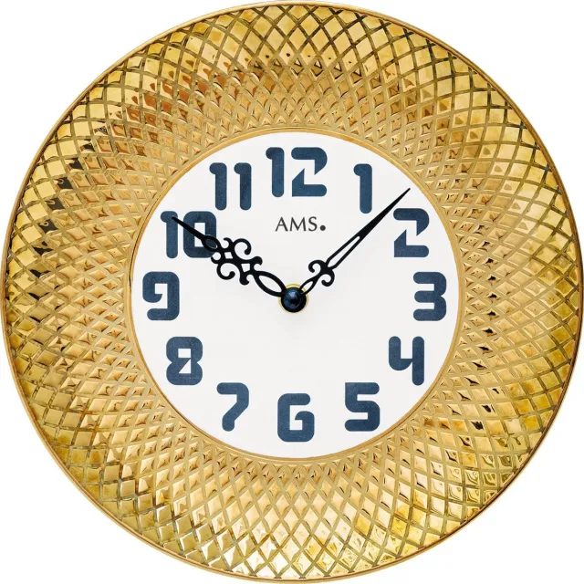 AMS 9615 wandklok goud, wit, zwart