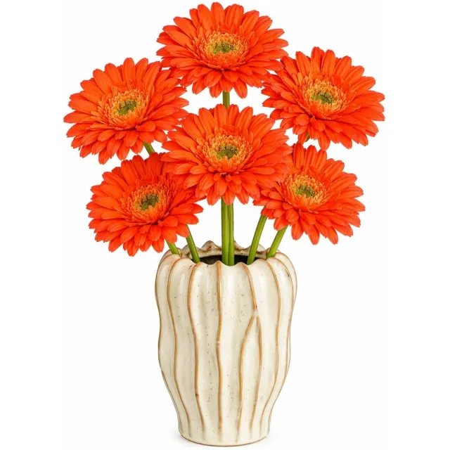 Mica Decorations Kunstbloem Gerbera Floral - 8x - H60 cm - oranje - kunststof - stelen kunstbloemen - boeket - rozen bloemetjes