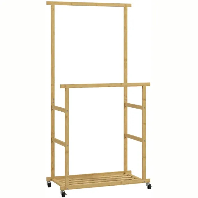ZYLARO Kapstok - Kledingrek Op Wielen - Kledingroede - Schoenenrek - Bamboe - 80 x 40 x 160 cm - Naturel