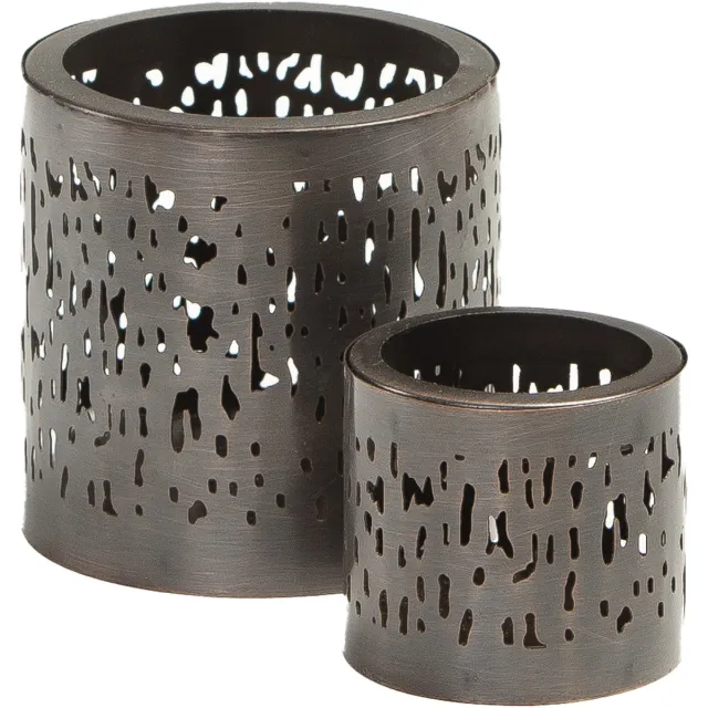 STILL Waxinelichthouder Set van 2 Zwart Brons Metaal 10x10 cm & 7x6,5 cm