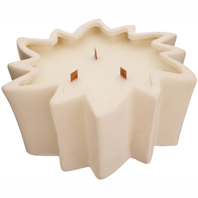 Atmosphera Créateur d'intérieur® Geurkaars met 3 lonten, houten staafjes, in keramische pot met sterrenmotief SIENNA Blanc
