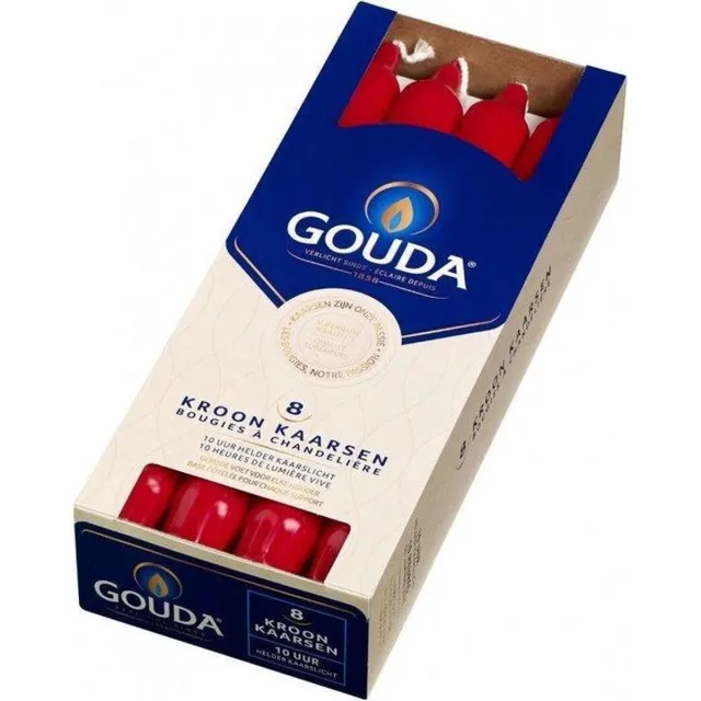Gouda Dinerkaars Gouda Kroonkaarsen 240/24 rood 16 kaarsen in 2 verpakkingen Rood gekleurd