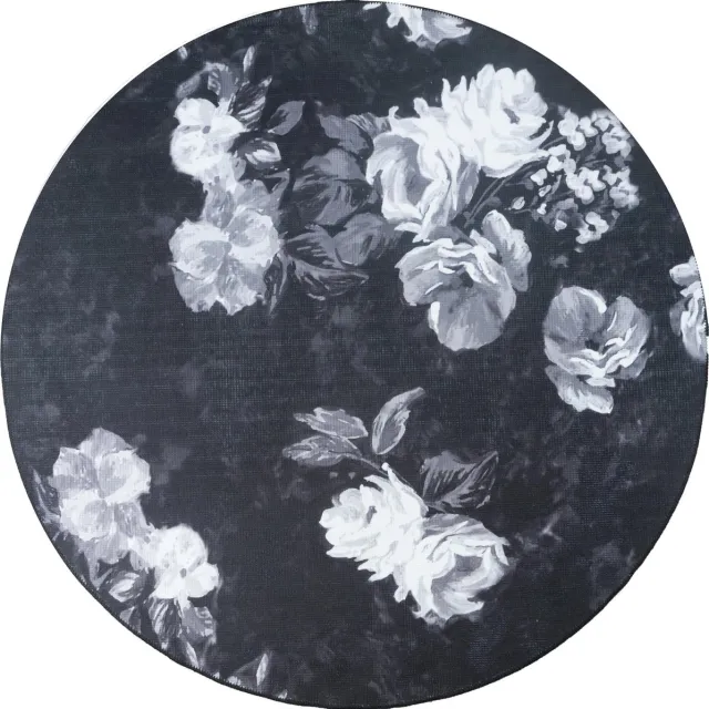 Veer Carpets Vloerkleed Mo Rond ø120 cm - Laagpolig Vloerkleed – Botanisch / Vintage Design Zwart
