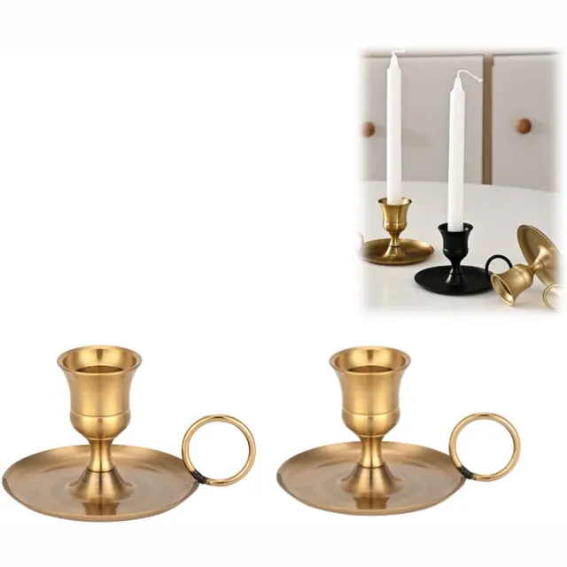 Sanorum 2 stuks - Kandelaars - Metalen kandelaars - Minimalistische stijl - Vintage - Kaarsenhouders - Ideaal voor romantische dinerdecoraties, bruiloftsarrangementen, kaarsenopstelling - Woondecoratie - koperkleuri koperkleurig