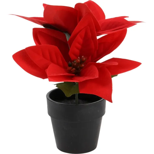 Home & Styling Collection Kunstmatige kerstster in pot, hoogte 18 cm rood