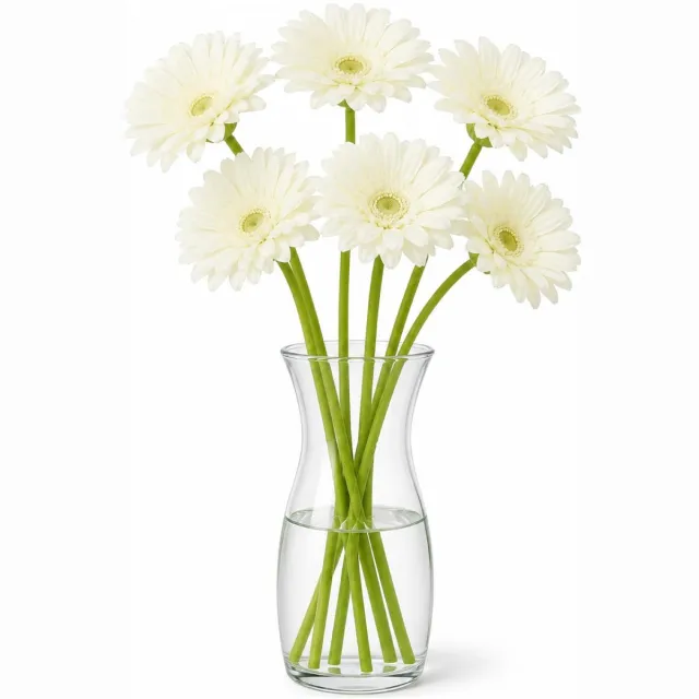 DK design Kunstbloem Gerbera - 6x - 72cm - wit - Real Touch - kunst zijdebloemen