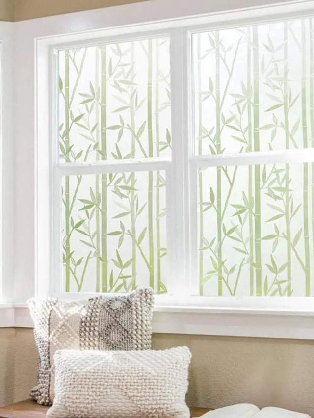 Ambiance Sticker Raamfolie met bamboe-effect en statische hechting, per meter verkocht - Elektrostatische privacyfolie - 45 cm x 9 m