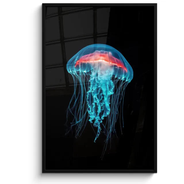 FrameYourWall Poster in lijst - Fotolijst 80x120 cm - Posters - Kwal - Tentakels - Blauw - Licht - Posterlijst zwart - Decoratie - Wanddecoratie woonkamer - Muurdecoratie slaapkamer Kwal - Tentakels - Licht