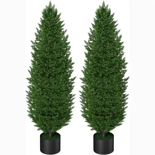 NAIZY 2 Stuks Kunstplanten Set - 150cm Hoog - Kunstplanten - Gesimuleerde Cipres - Met PE Bladeren - PP Bloempot - Plastik - Groenblijvend - Kamerplanten - Kleurecht - Groenset - Voor Woondecoratie - NAIZY Groen + Zwart