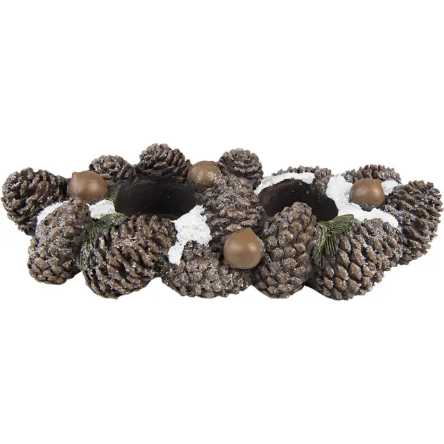 Clayre & Eef Theelichthouder 27 cm Bruin Polyresin Dennenappels