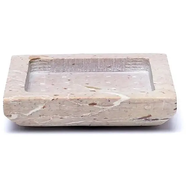 Phoenix Dienblad / Kaarsbasis Vierkant Beige Speksteen-verpakking van 2 stuks - 9x9cm - 9x9cm Meerkleurig