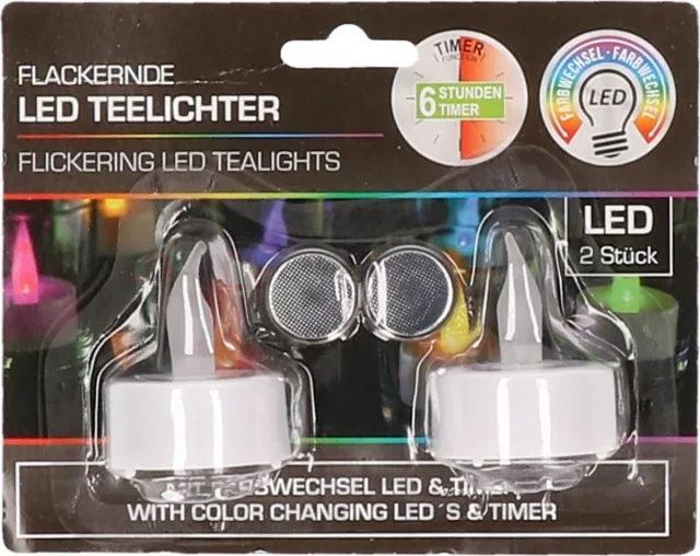 Cepewa LED theelichtjes - 2x st - gekleurd - D4 cm- theelichtjes - waxinekaarsjes - kaarsjes Wit