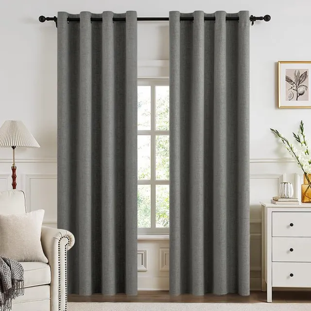 Unyqoos Stijlvolle Thermische Verduisteringsgordijnen Set met Linnenlook voor Optimaal Comfort en Privacy grijs