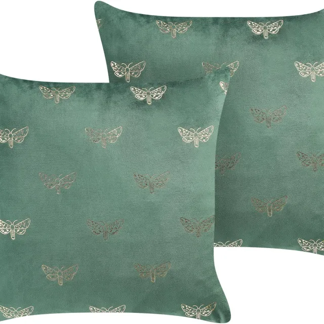Beliani YUZURI - Sierkussen set van 2 - Smaragdgroen - 45 x 45 cm - Fluweel