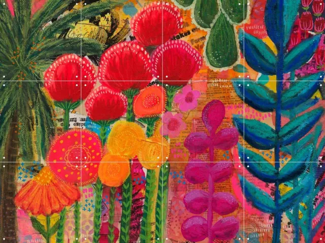 IXXI Edwina, Yvette Fanciulli - 80 x 60 cm - Grote wanddecoratie en posters - Gemengde Technieken, Kleurrijk, Speels, Woonkamer, Tropisch, Bloemen Rood