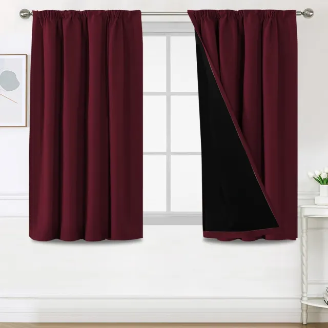 Ibenzoa Volledig Verduisterende Thermogordijnen voor Slaap- en Woonkamer, Set van 2, Bordeaux, 137 x 117 cm rood