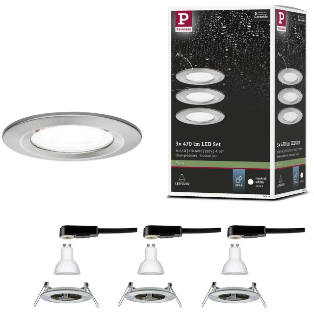 Paulmann LED-inbouwlamp Nova Basisset star IP44 rond 78 mm GU10 3x6,5W 3x470lm 230V 4000K Staal geborsteld