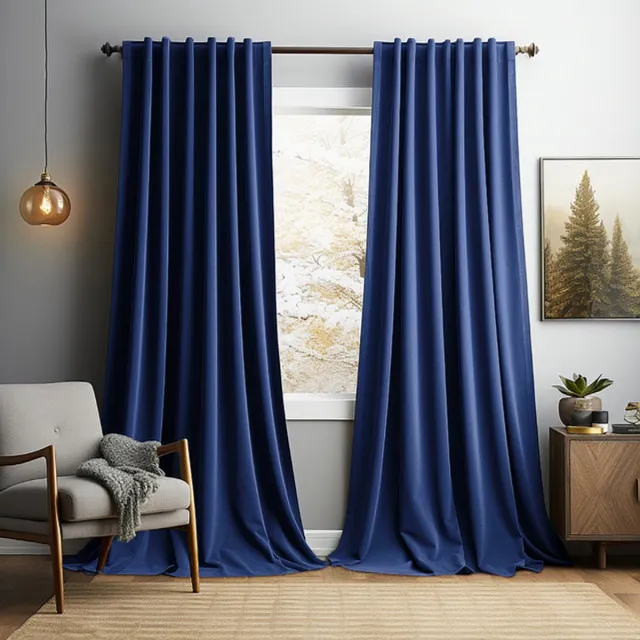 Qelus Gordijnen Blackout - Gordijnen - Gordijnen Kant en Klaar 2 Stuks - Fluwelen Gordijnen - Warmtewerend Gordijn - Geschikt Voor Woonkamer Slaapkamer - B 132 x H 213cm - Marineblauw