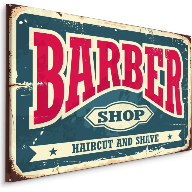 karo-art Schilderij - Barber Shop, Haircut and Shave, reclame bord, Premium Print op Canvas multikleur