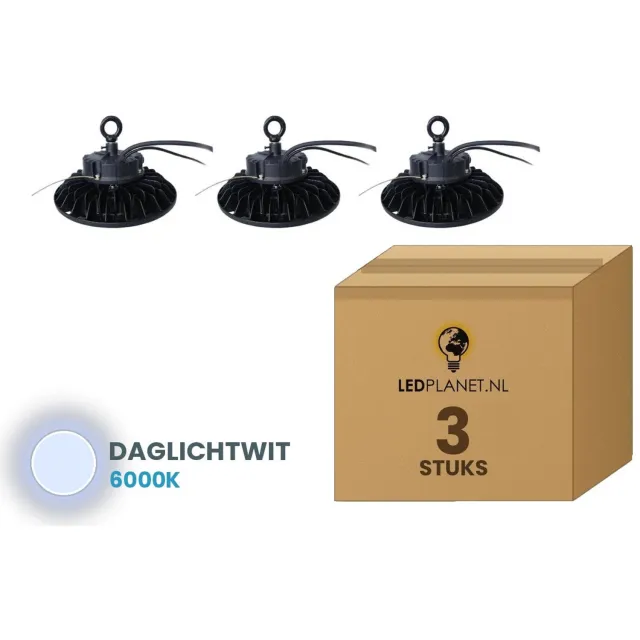 Tsong UFO Lamp - LED High Bay 100W - 15.000 lm - Daglichtwit 6000K - 3 stuks - DALI Dimbaar - IP65 - Hal, Werkplaats- & Garageverlichting - 5 jaar garantie