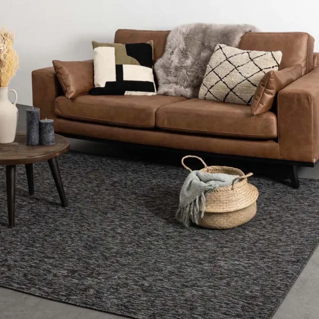 Tapeso Laagpolig vloerkleed - Lush antraciet 60x110