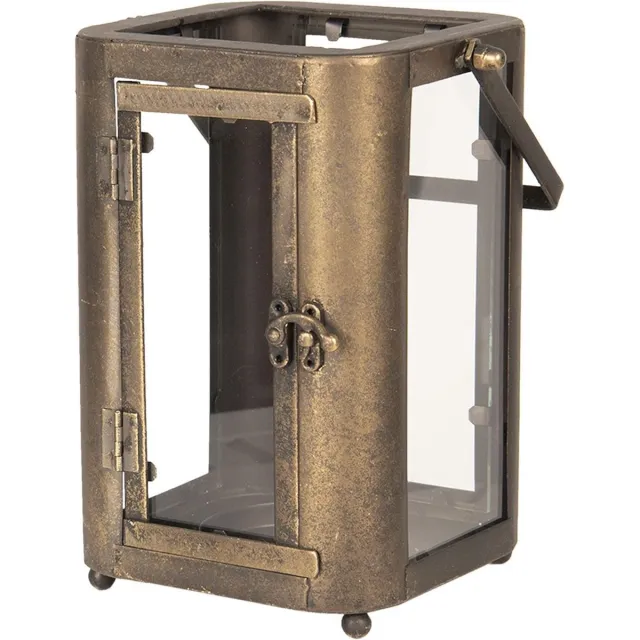 Clayre & Eef Windlicht 19*15*23/33 cm Bruin Ijzer, Glas Rechthoek Kaarsenhouder Sfeerverlichting
