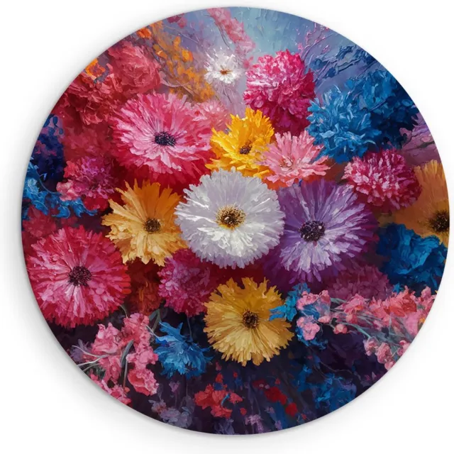 Saammp Muurcirkel Hout - Kleurvolle bloemen - Abstract - Ø 40 - Wandcirkel - Wanddecoratie Cirkel - Muurdecoratie Woonkamer - Kantoor Decoratie