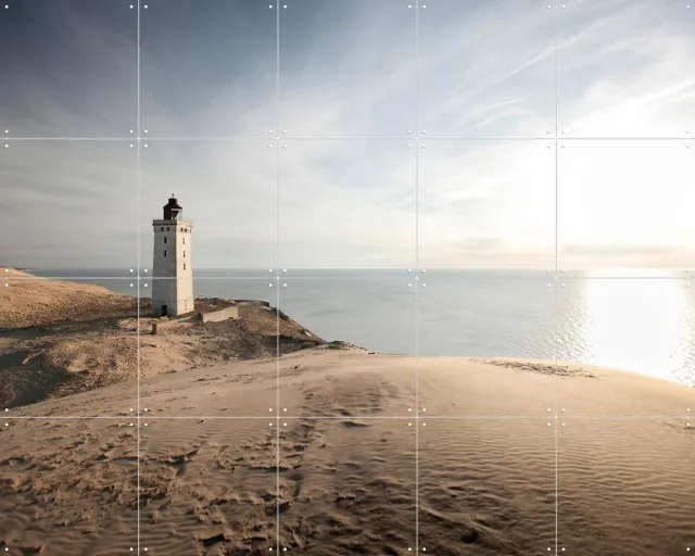 IXXI Denmark Lighthouse Rubjerg Knude, Claire Droppert - 100 x 80 cm - Grote wanddecoratie en posters - Fotografie, Naturalisme, Woonkamer Grijs / Beige / Blauw