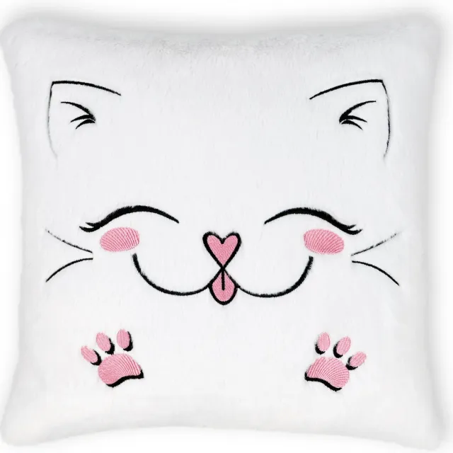 WP Merchandise Kussen Kat - Kawaii - Schattig Poesje Sierkussen 33 cm Wit