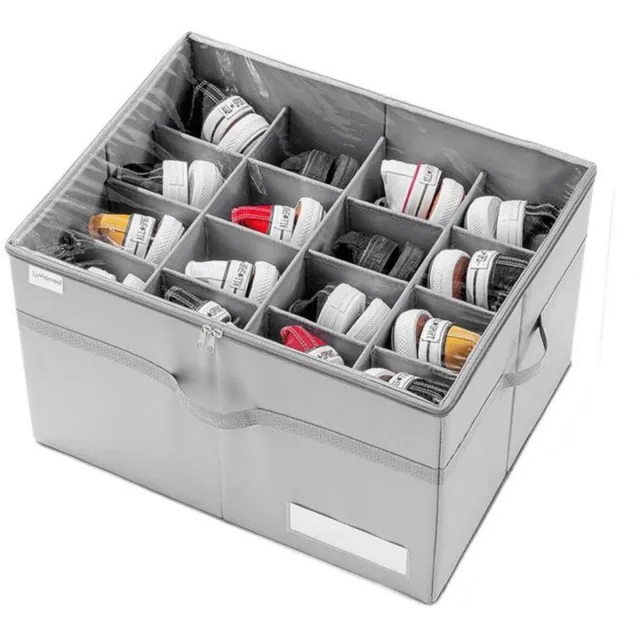 GelldG GELENG Schoenopbergdoos – Met handvat – Opvouwbaar & uit elkaar te halen – Geschikt voor schoenenkasten en opslag – Stoffen schoenopbergdoos – 52 x 42 x 33 cm grijs