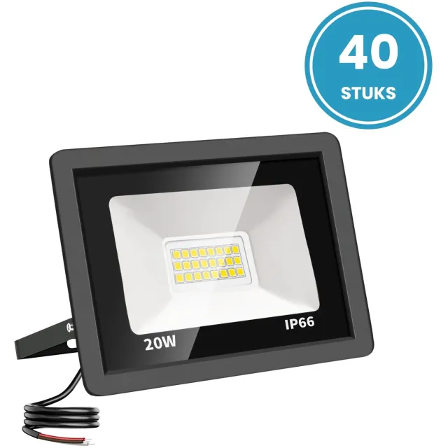 Tsong LED schijnwerper 20W - 40 stuks - Koelwit 4000K - 2.000 lm - 120° breedstraler - IP66